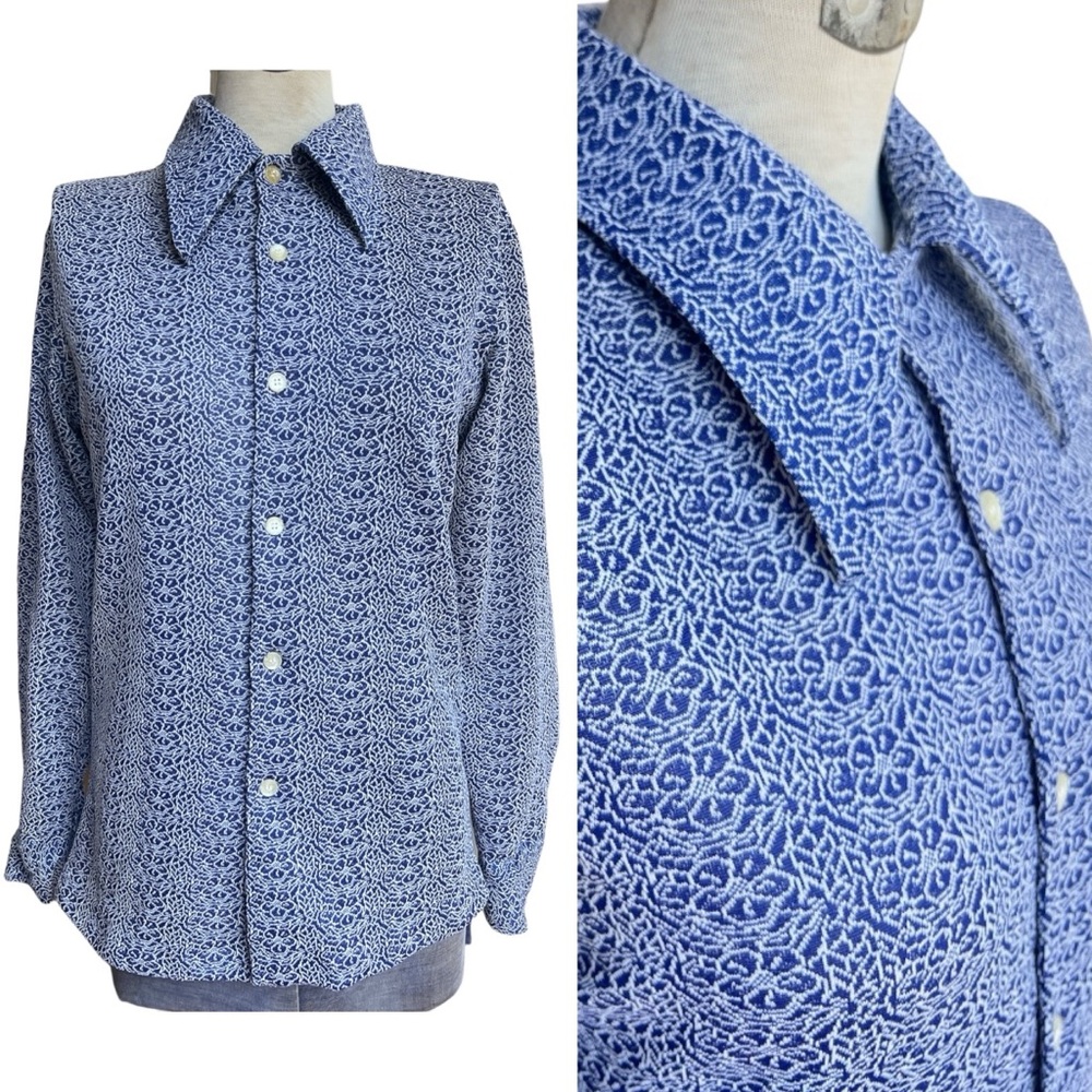 Vintage 70s Dagger Collar Flower Shirt